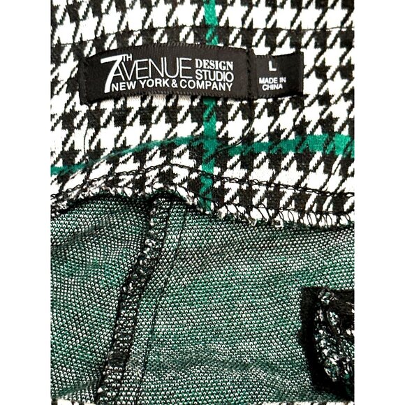 7th Avenue Large Houndstooth Plaid Pants Green Black Stretch Flare Work Trousers - Picture 7 of 10